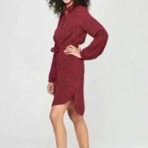 A New Day Shirt Dress S Burgundy & Black Leopard Print #29W - Picture 2 of 8